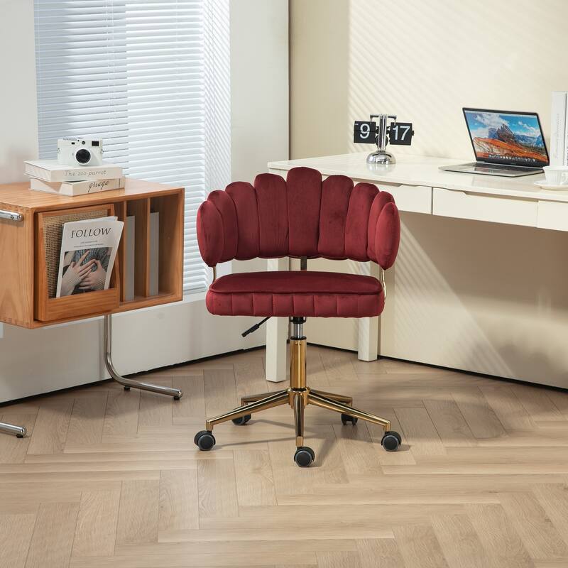 Velvet Home Office Desk Chair, Height Adjustable Task Chair, Armless Single Chair with Wheels, 360° Swivel Vanity Chair - N/A