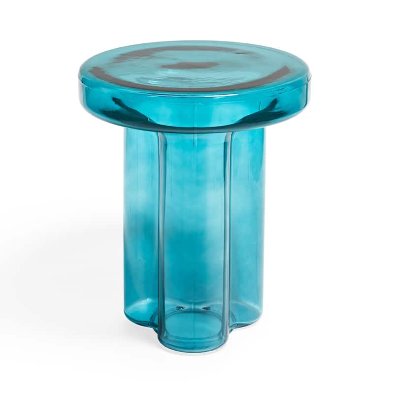 Modern Artistic Flower Glass Round Coffee Table Side Table