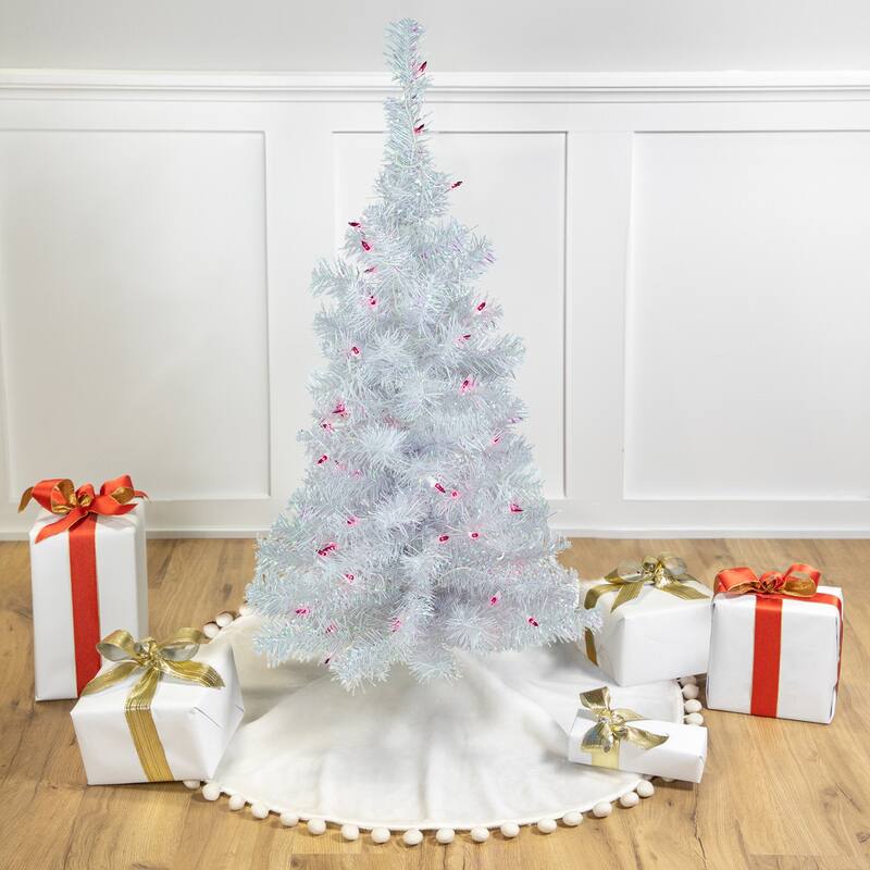 3' Rockport White Pine Artificial Christmas Tree, Purple Lights - 3 Foot