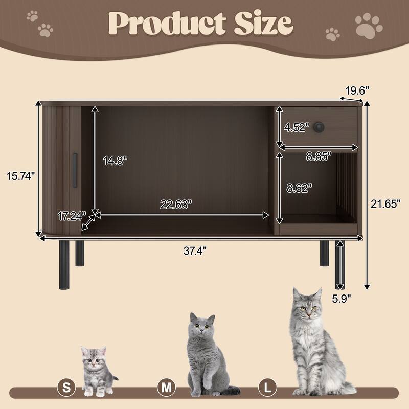 Anmytek Inch Cat Litter Box Enclosure Sliding Door Storage Drawer Charging Station Brown Modern