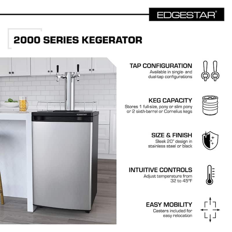 EdgeStar 20 Inch Wide Dual Tap Kegerator for Full Size Kegs with Ultra