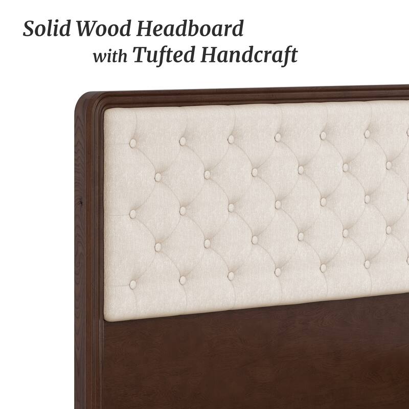 LUE BONA Solid Wood Panel Platform Bed with Button Tufted Headboard, Multi-Size wooden Rustic Bed Frame Bedroom Furniture