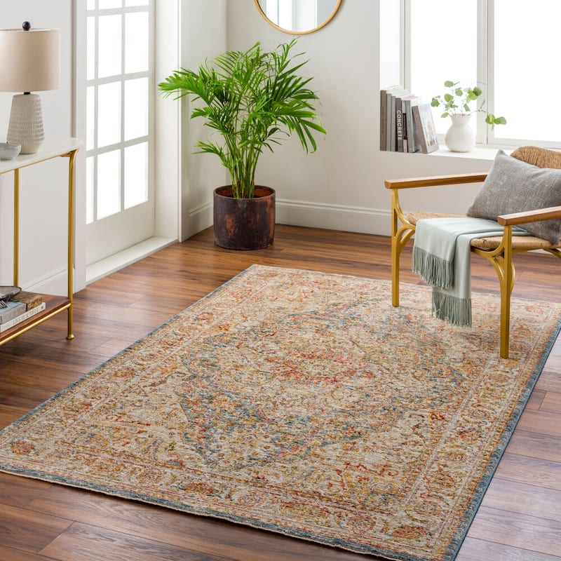 Livabliss Traditional Naila Medallion Area Rug - 2'7" x 7'3" - Blue/Rust
