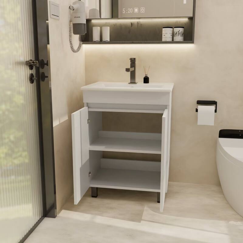 24" Bathroom Vanity with Sink, Freestanding Bathroom Vanity with 2 Soft Closing Cabinets