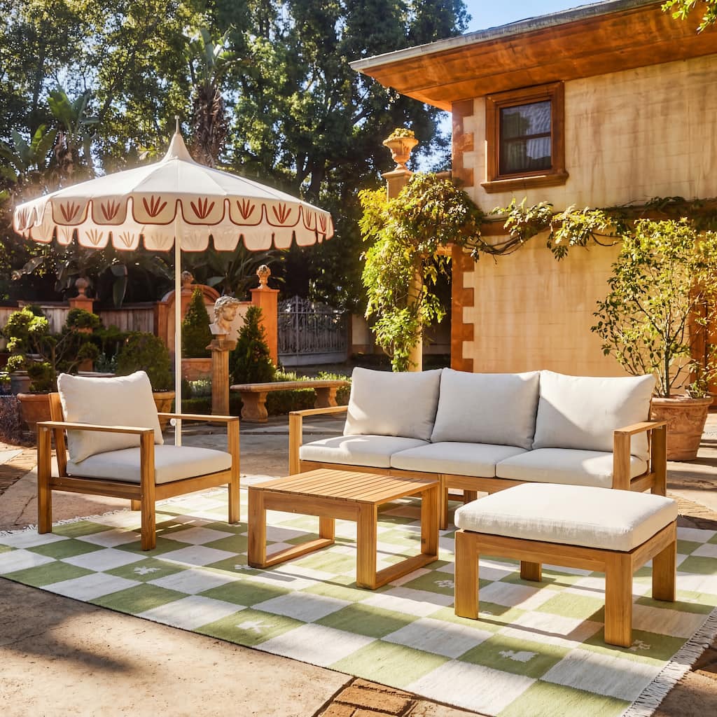 Christopher Knight Home - Oliver 4-Piece Acacia Wood Patio Sectional Sofa Set with Water-Resistant Cushions