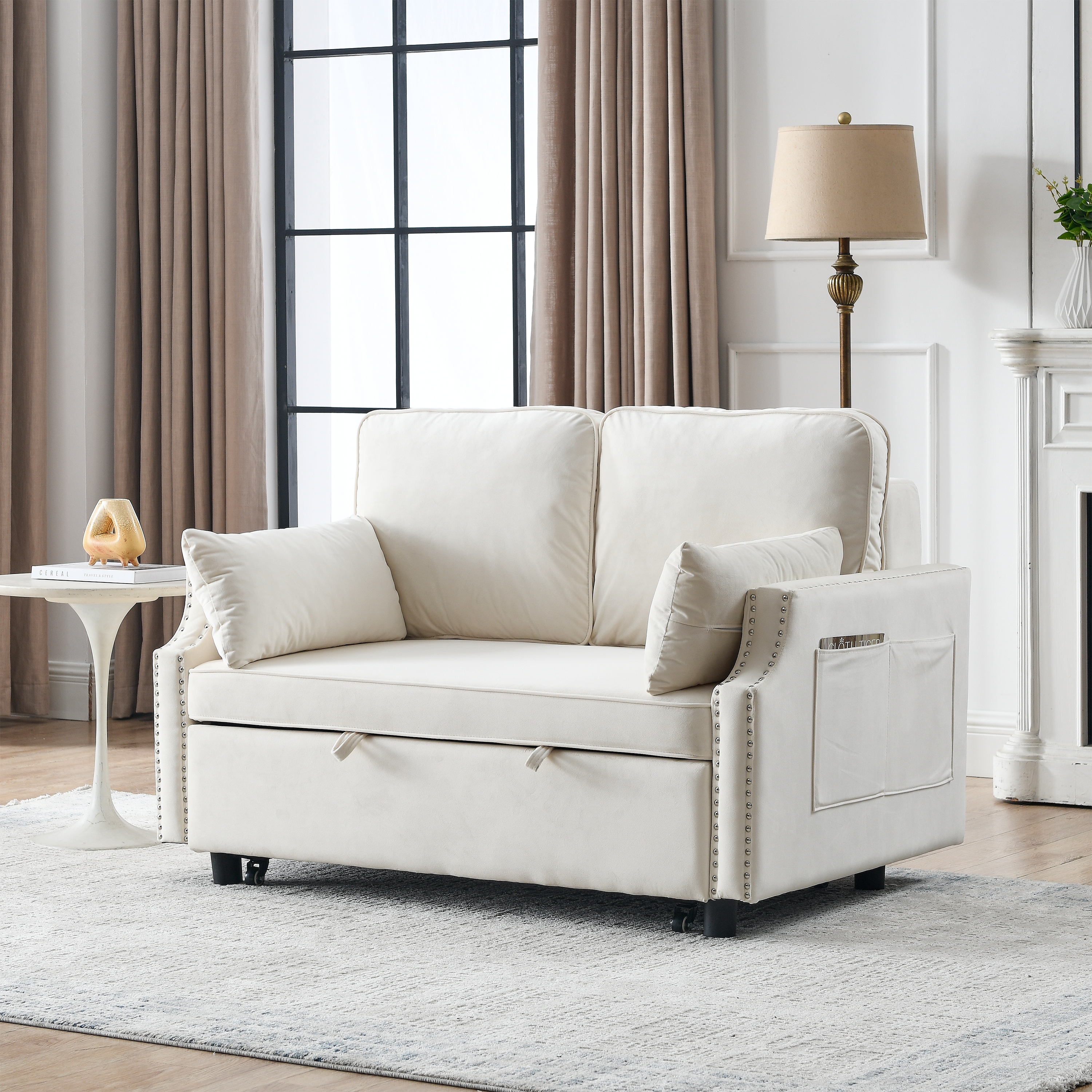 50 Velvet Sleeper Sofa Adjustable Pull out Sofa Bed w Nailhead