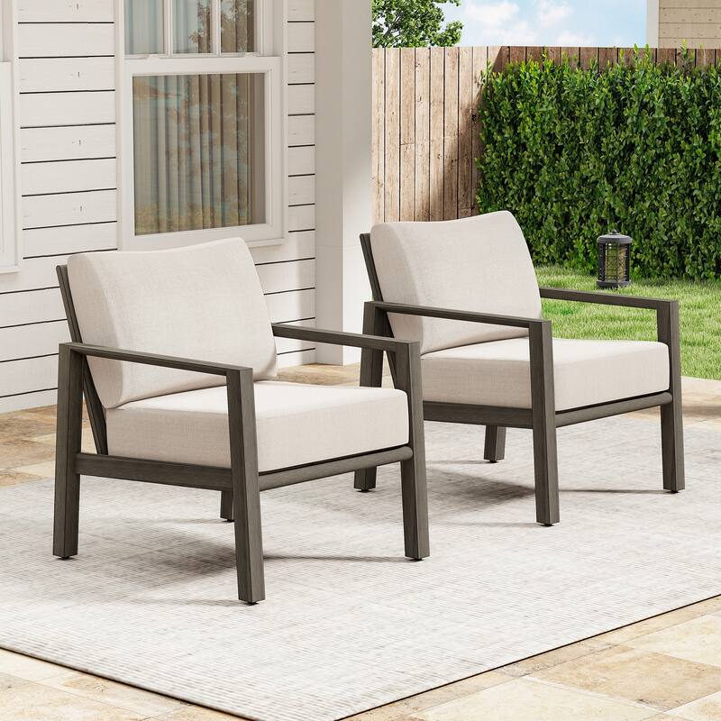 Nimbus 2-Piece Brown Aluminum Patio Sofa Chair with Sunbrella Light Gray Cushions