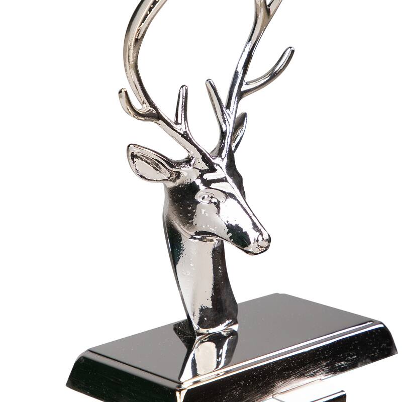 8" Shiny Silver Deer Head Christmas Stocking Holder