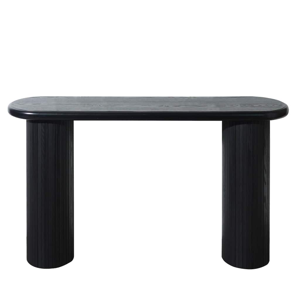 Wood Console Table, Farmhouse Entryway Table with Fluted Legs, Small Narrow Sofa Table 56.7" Long Entry Table with Oval Top