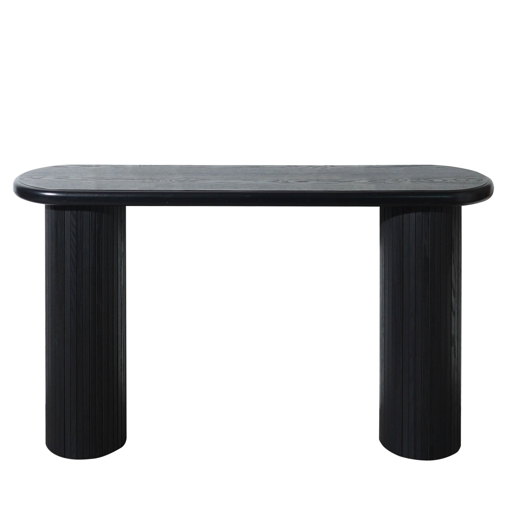 Wood Console Table, Farmhouse Entryway Table with Fluted Legs, Small Narrow Sofa Table 56.7" Long Entry Table with Oval Top