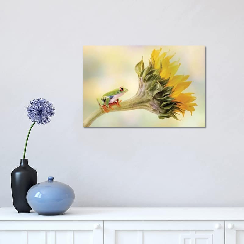 iCanvas "Red Eyed Tree Frog On A Sunflower" by Linda D Lester Canvas Print - 12x18x1.5