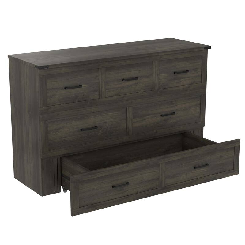 Queen Size Murphy Bed Cabinet with Charging Station and Storage Drawer, Space-Saving Foldable Bed for Small Rooms