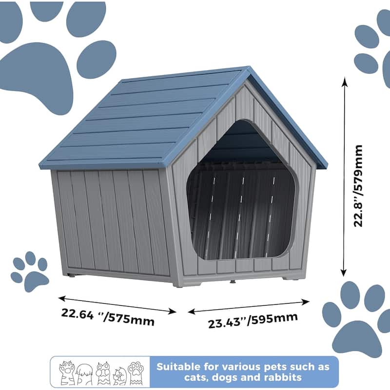 Cabin Style Cat House, Durable Waterproof Resin Shelter for Small, Medium, Large Cats, Easy Assembly