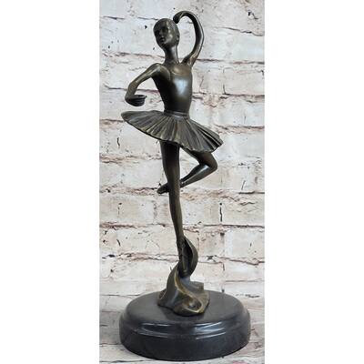 Ballerina Ballet Dancer Girl Bronze Sculpture Figurative Art Signed Original On Marble Base