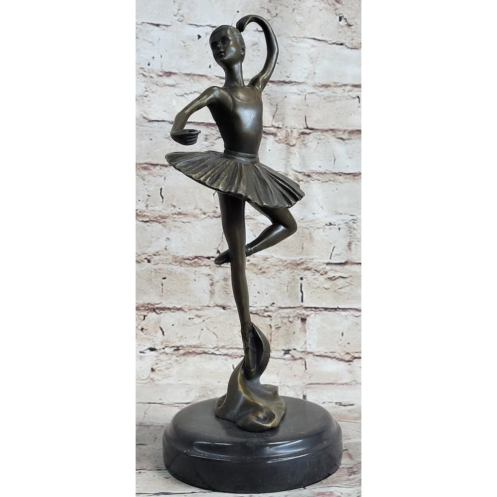 Ballerina Ballet Dancer Girl Bronze Sculpture Figurative Art Signed Original On Marble Base