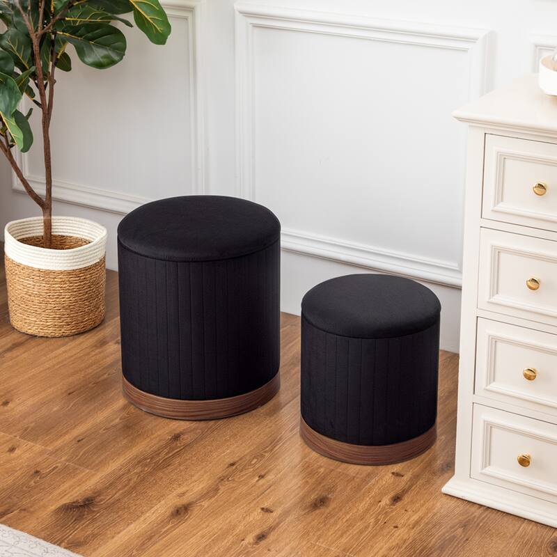 Adeco Round Velvet Storage Ottoman Vanity Stool Footstool (Pack of 2)