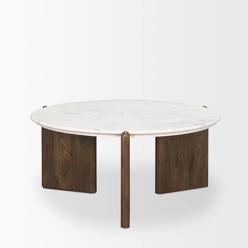 Rumer Dark Brown Wood w/ White Marble Coffee Table - 36.0L x 36.0W x 16.0H