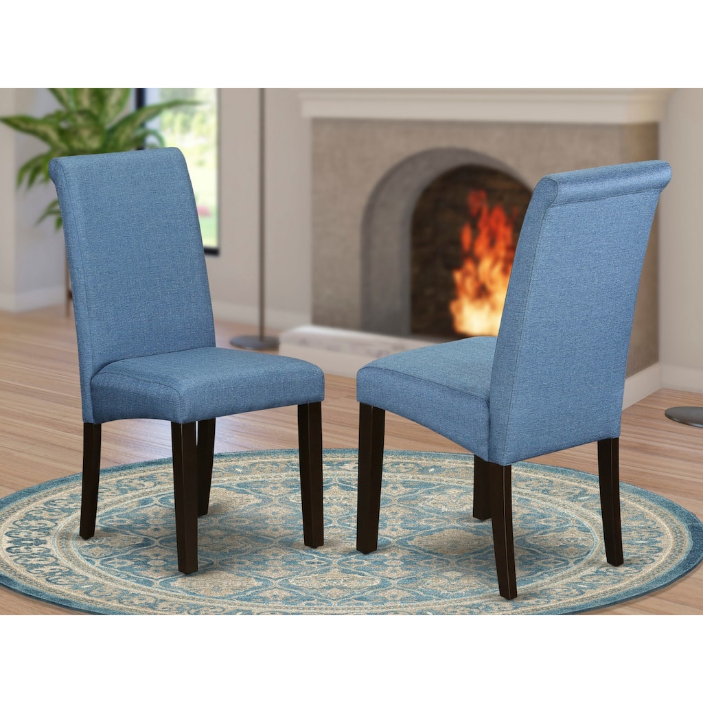 East West Furniture Barry Parson Kitchen Chairs - Linen Fabric Padded Dining Chairs, Set of 2, (Finish Options)