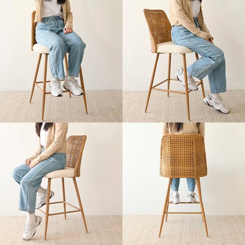 27" Upholstered Boucle Rattan Counter Stool (Set of 6)