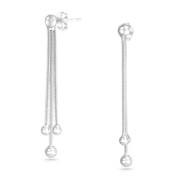 Bling Jewelry Triple Strand Sterling Silver Box Chain Ball Bling Jewelry Triple Strand Sterling Silver Box Chain Ball Dangle Earrings
