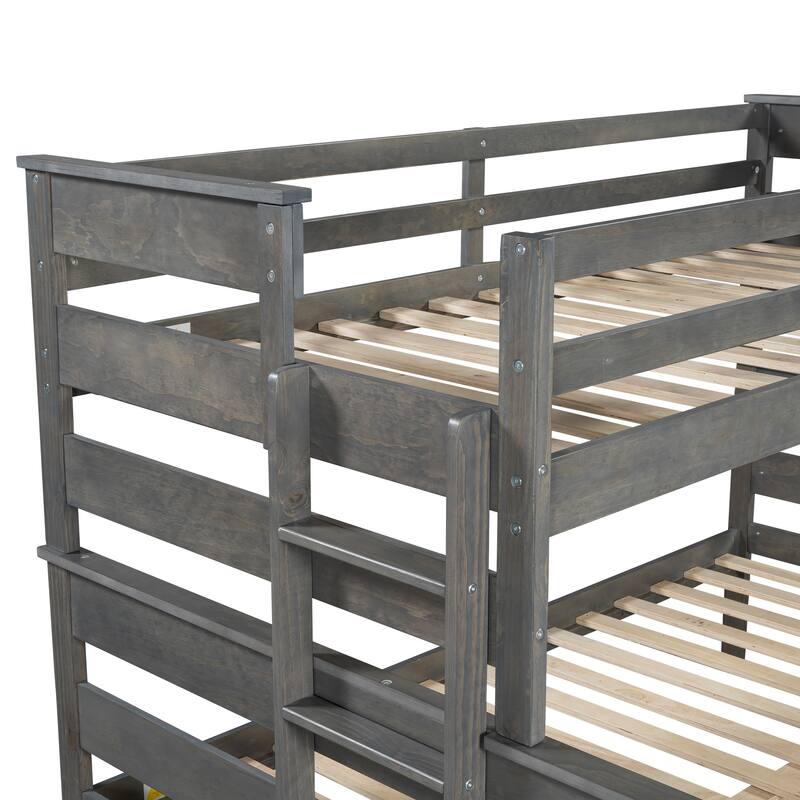 Space-Saving Twin XL over Queen Bunk Bed with Ladder, Gray