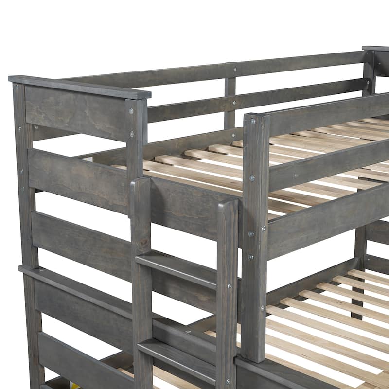 Wood Twin XL over Queen Bunk Bed, Solid Pinewood Detachable Bunk Bed Frame, Divided Into 2 Separate Platform Bed Frame