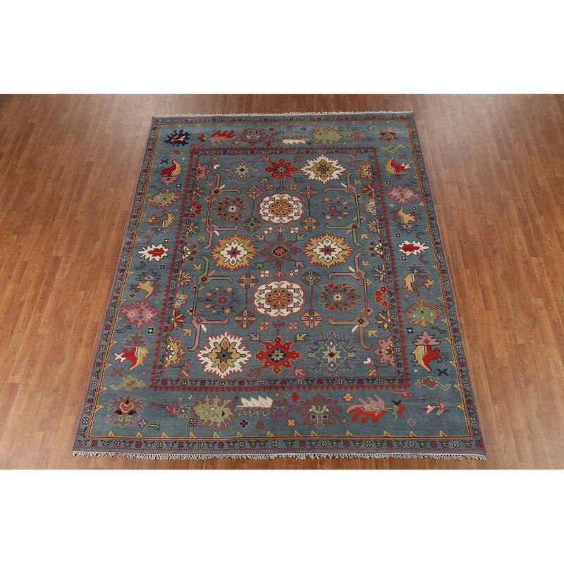Blue Oushak Indian Area Rug Hand-Knotted Wool Carpet - 8'0"x 9'9"