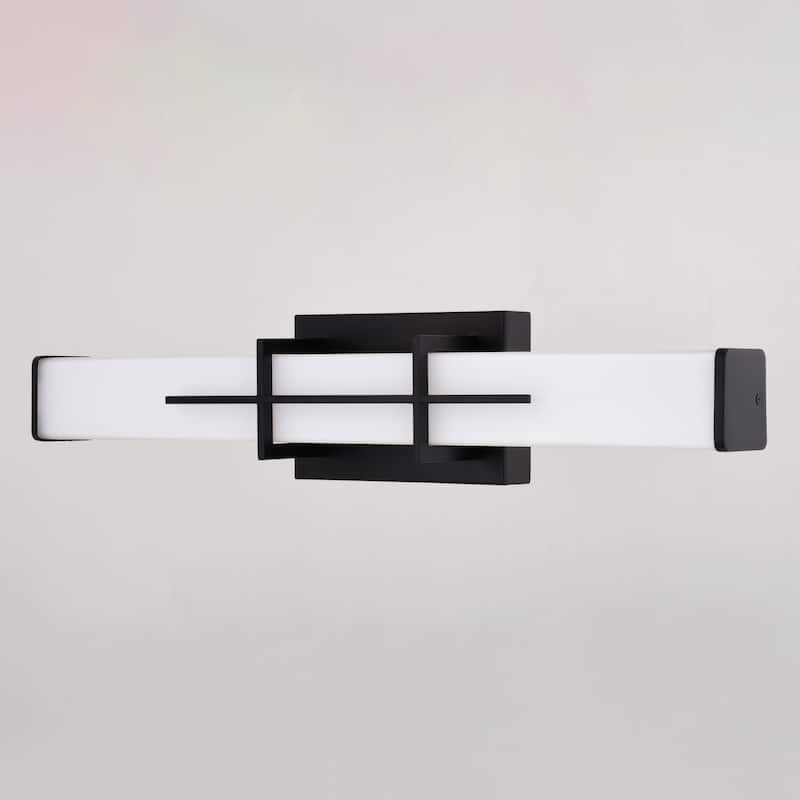 Fuller Park 1 Light LED Matte Black Contemporary Bathroom Vanity Fixture White Glass - 22.5-in W x 4.75-in H x 4.25-in D