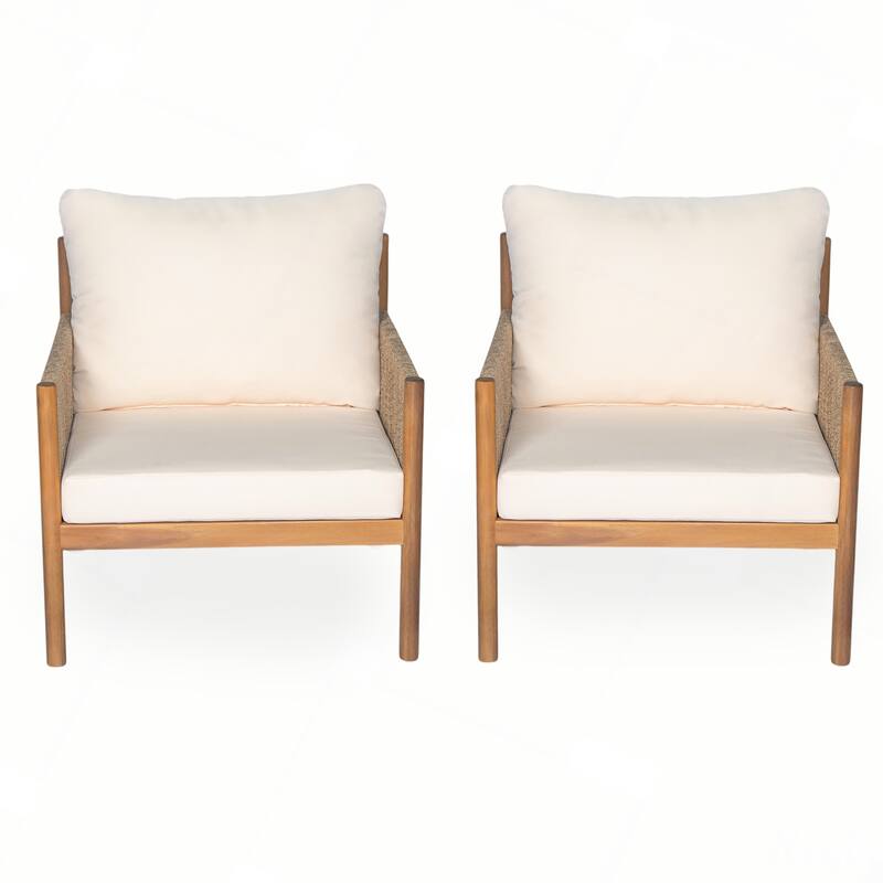 Outdoor Woven Lounge Chair with Solid Wood Frame and Comfortable Polyester Cushions