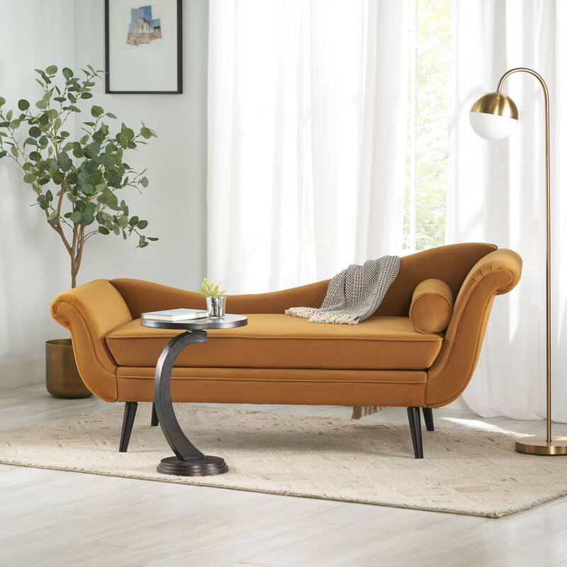 Christopher Knight Home - Calvert Upholstered Chaise Lounge - Turmeric Orange + Dark Brown