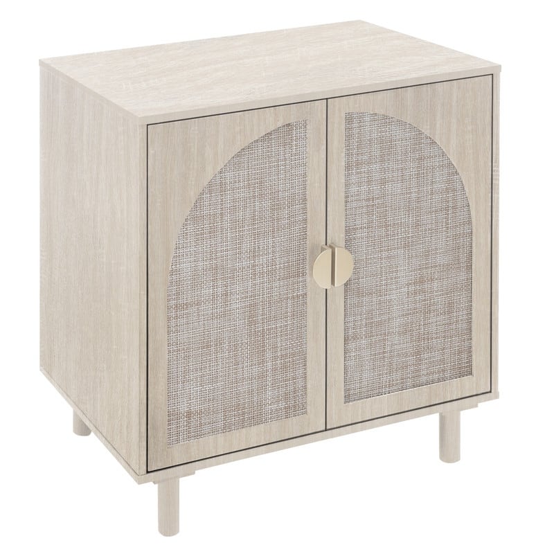 Rustic Style Living Room Storage Cabinet with Rattan Decorative Doors