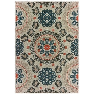 Vista Home Higgins Medallions Grey/ Blue Indoor/ Outdoor Area Rug - Bed ...