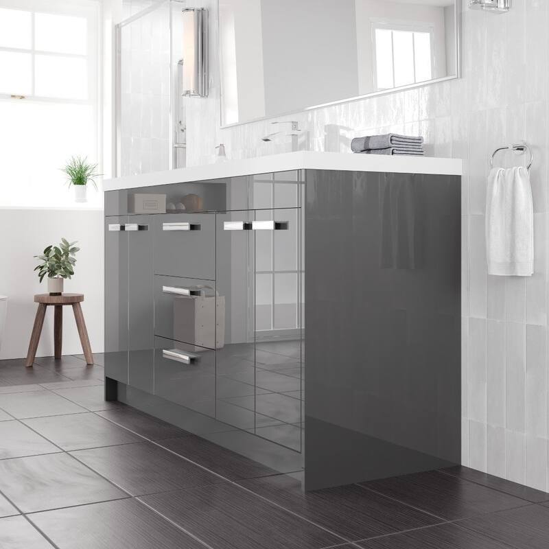 Eviva Lugano 60"W x 20"D Bathroom Vanity with White Acrylic Countertop and Integrated Sink