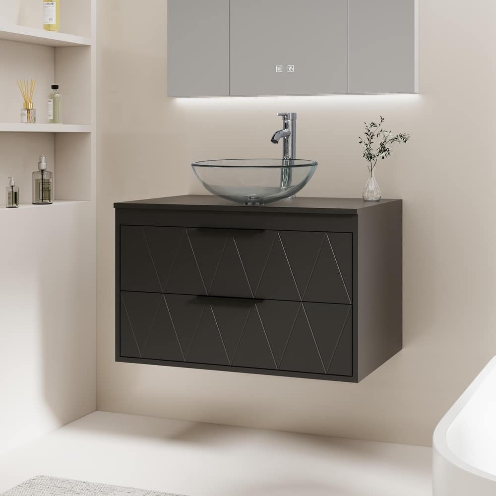 Modern Wall Mounted Bathroom Vanity Set with Vessel Sink & Faucet