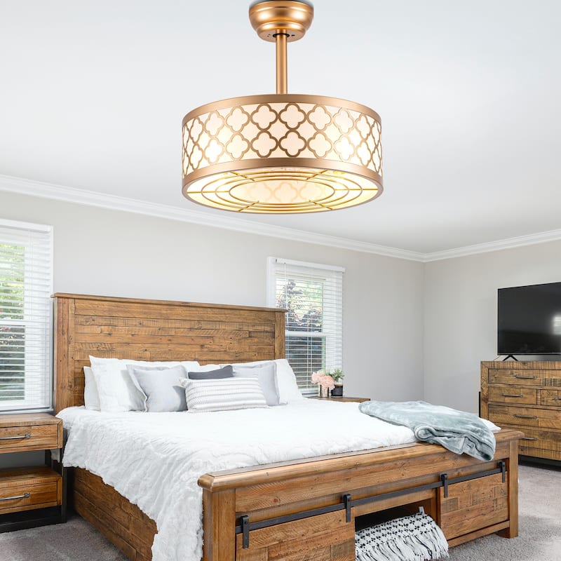 Cusp Barn 18" Fandelier Caged Ceiling Fan with Lights and Remote, Modern Gold 6 Speeds Reversible DC Motor Indoor Ceiling Fan