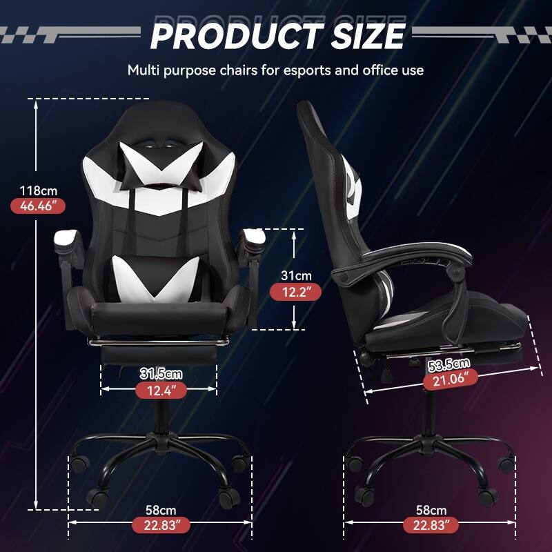 Gaming Chair Black-Blue - Ergonomic PU Seat w/Adjustable Armrests & Metal Legs​