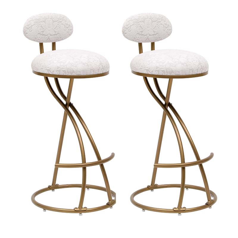 Round Print Bar Stools Set of 2 Metal Upholstered Chairs for Kitchen Island & Dining Rooms Counter Stools