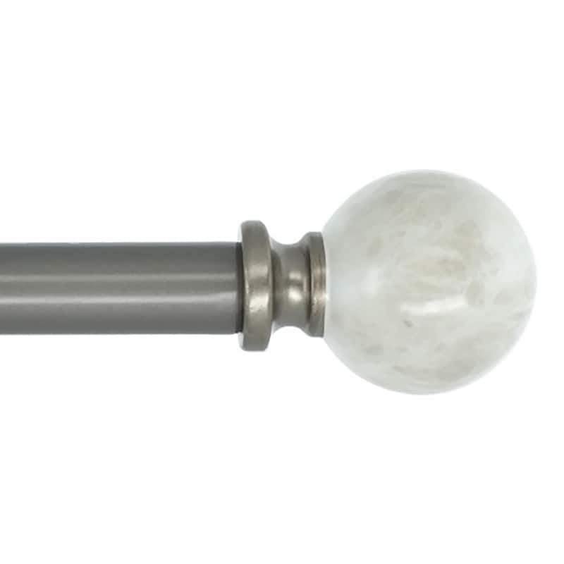 Meriville 1-Inch Diameter Single Window Curtain Rod, Spanish White Marble Ball - GunMetal - 48"-84"