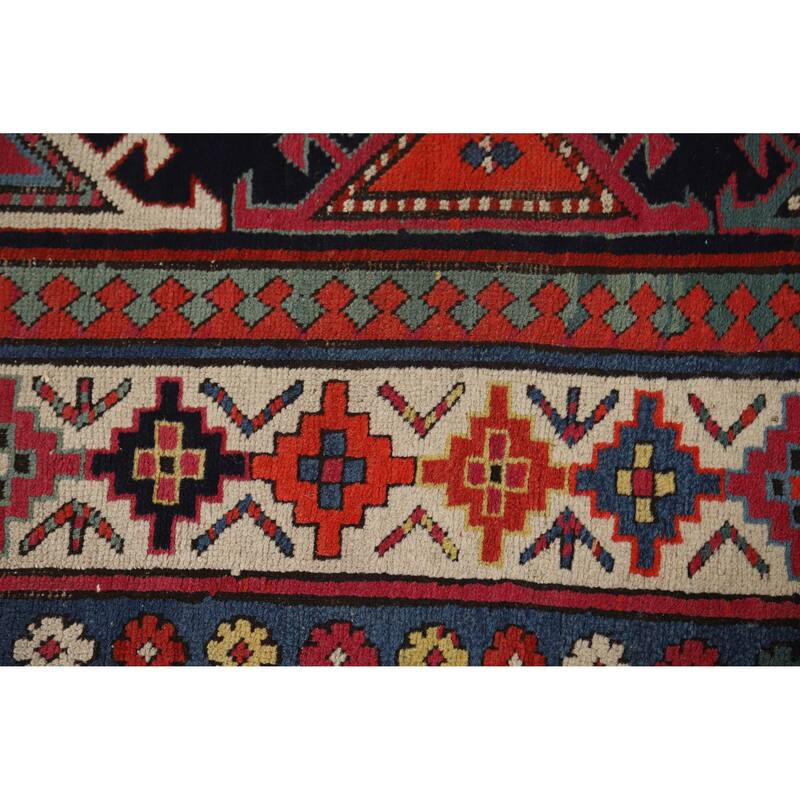 Hand Knotted Oriental 100% Wool Carpet Traditional Geometric Multi-Colored Kazak Runner Rug - 7' 6'' X 3' 4''