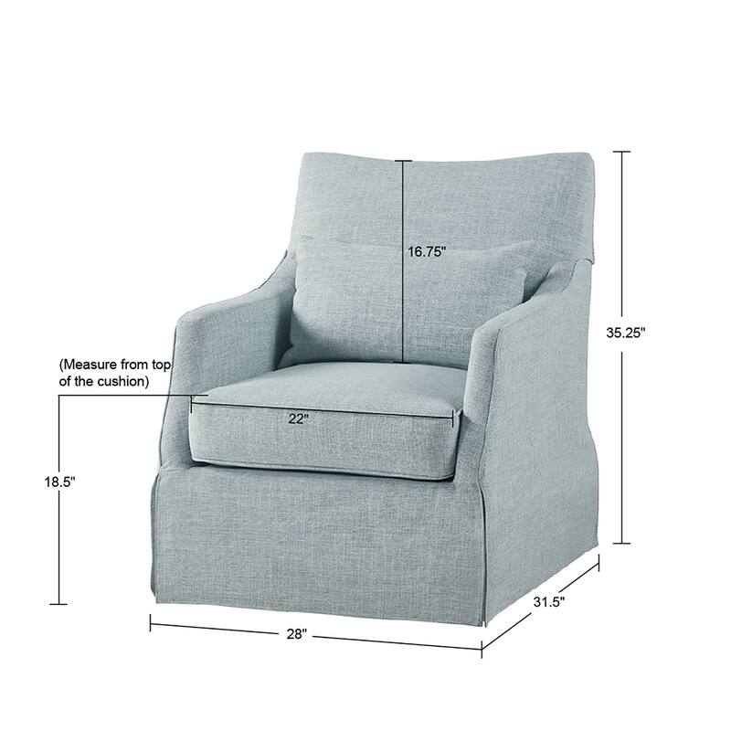 Roomfitters Skirted Swivel Accent Chair with Hidden 360 Degree Base, Upholstered Lounge Chair with Pillow Support, Light Blue