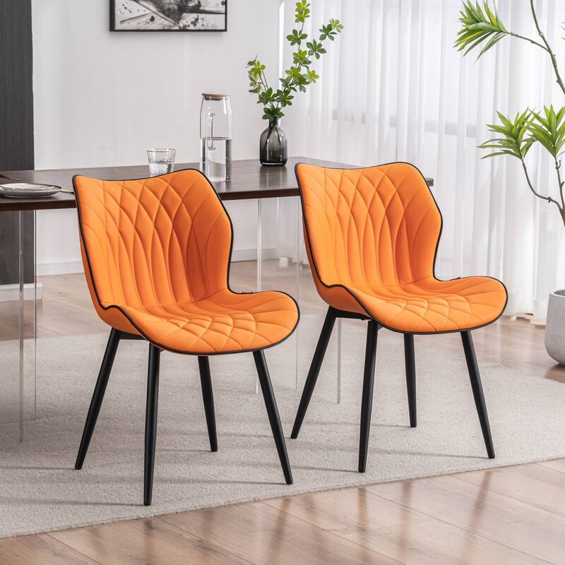 Upholstered Dining Chairs Set of 2, Faux Leather Kitchen Chairs - Orange