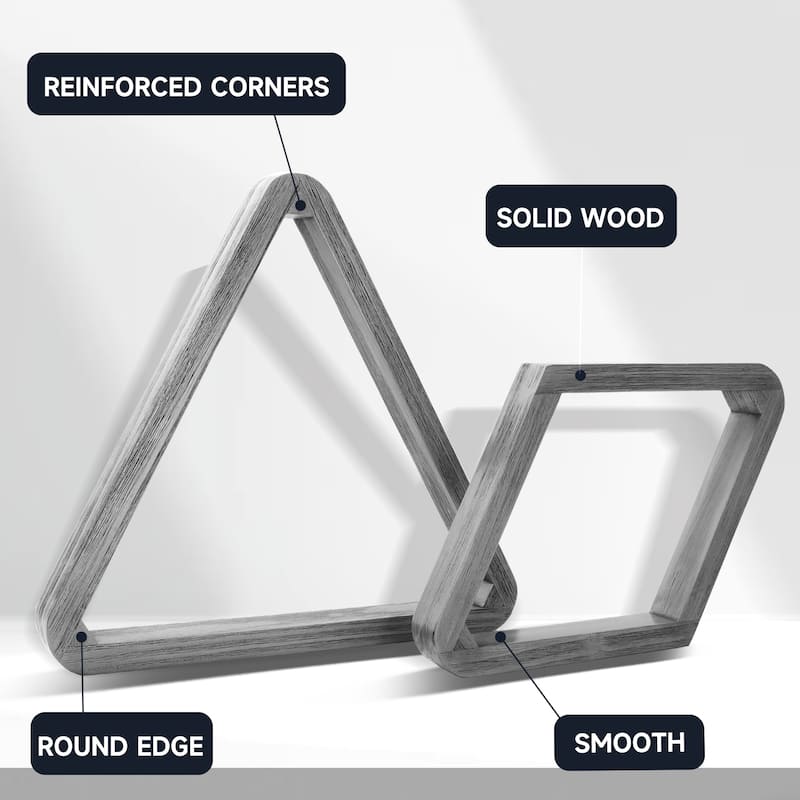 GSE™ Heavy-Duty Brushed Grey Solid Wood Billiard 8-Ball Triangle/9-Ball Diamond Pool Ball Racks for 2-1/4" Pool Balls