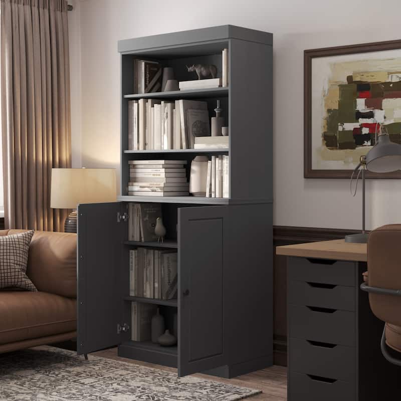 100% Solid Wood 6-Shelf Bookcase with Optional Doors by Palace Imports - 2 Dr Wood - Grey