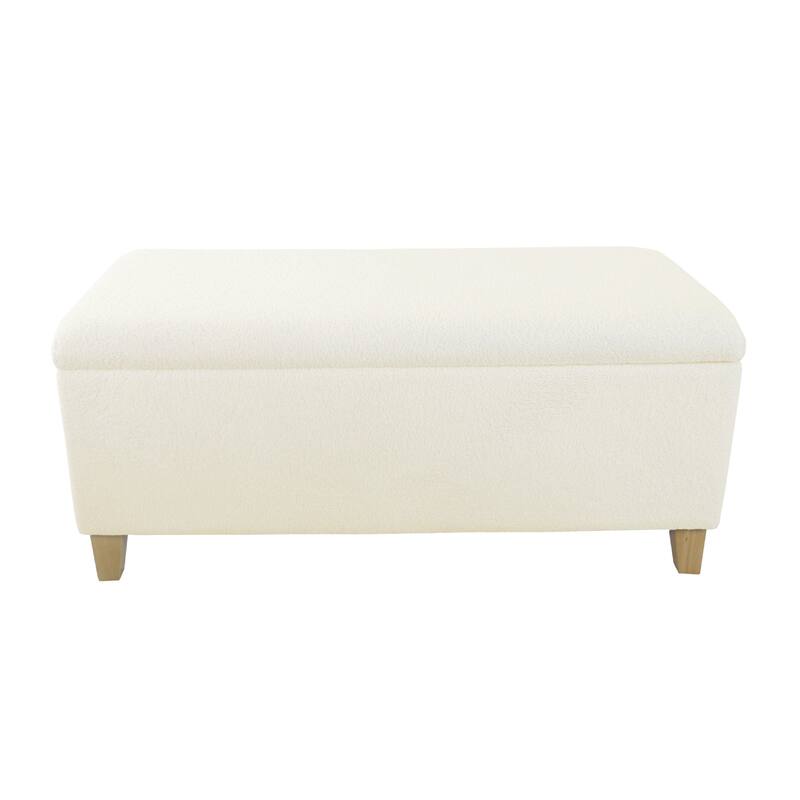 Liv 42 Inch Cream Sherpa Storage Bench Ottoman with Natural Brown Wood - Cream+Brown