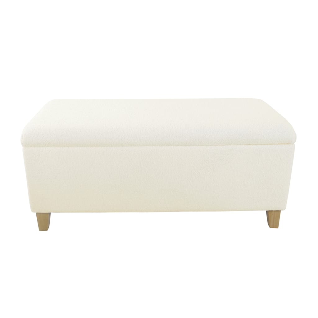 Liv 42 Inch Cream Sherpa Storage Bench Ottoman with Natural Brown Wood