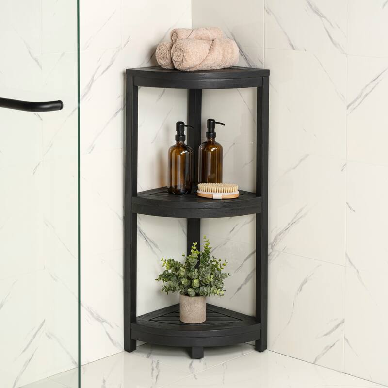 33" Sela 3-Tier Acacia Wood Freestanding Bathroom Corner Shelf