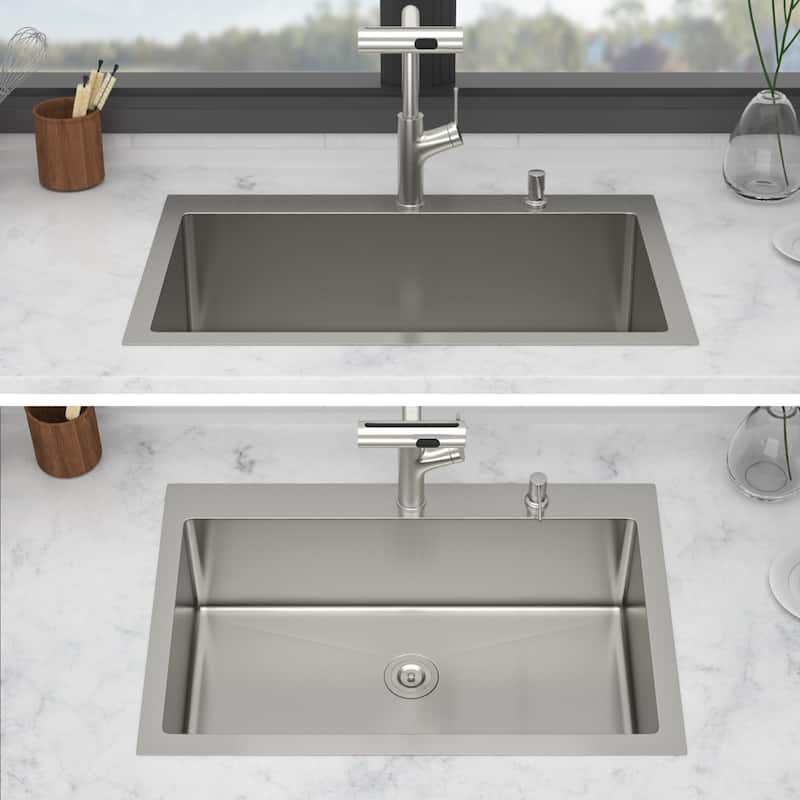 30" Drop-in Kitchen Sink Soap Dispenser 30x22x10 inch Single Bowl 16 Gauge Stainless Steel Topmount Kitchen Sink Basin
