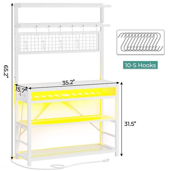 Bakers Rack with Power Outlet, 6Tier Coffee Bar, Microwave Stand with