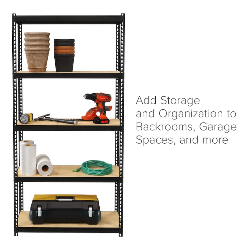 Space Solutions 1000 Riveted Steel Shelving 5-Shelf Unit, 12D x 30W x 60H, Black