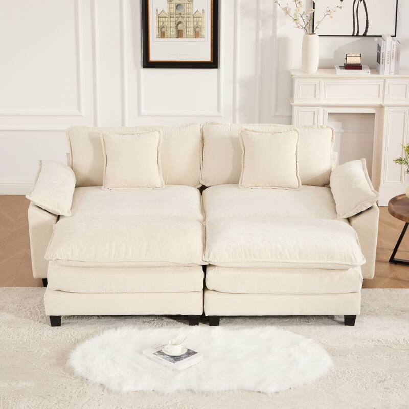 Oversized Chenille Upholstered Sofa, Modular Sectional Cloud Sofa, 2 Seater Sofa with Wider Armrest & Backrest Pillows